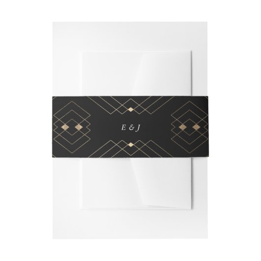 Gold Diamond Black Geometric Deko Gatsby Wedding Einladungsbanderole (Vorderseite Beispiel)