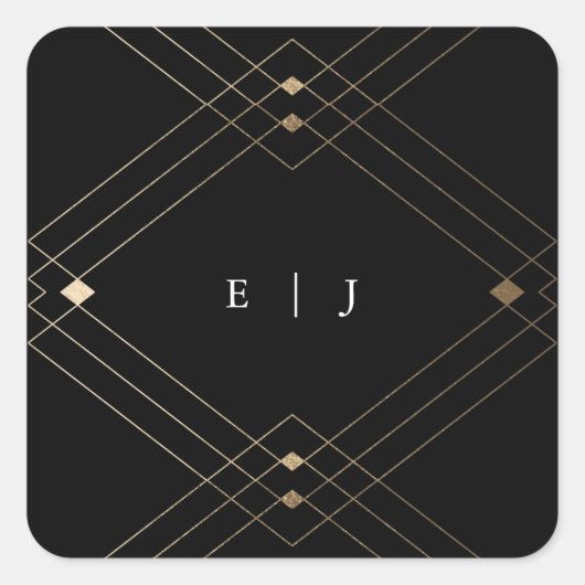 Gold Diamond Black Geometric Deko Gatsby Wedding Quadratischer Aufkleber (Vorderseite)