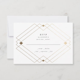 Gold Diamond Black Geometric Deko Gatsby Wedding RSVP Karte