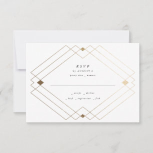 Gold Diamond Black Geometric Deko Gatsby Wedding RSVP Karte
