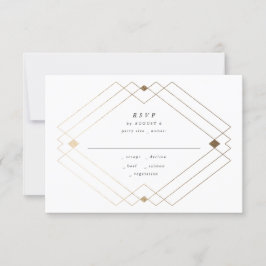 Gold Diamond Black Geometric Deko Gatsby Wedding RSVP Karte