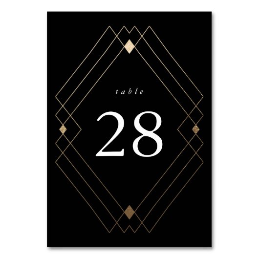 Gold Diamond Black Geometric Deko Gatsby Wedding Tischnummer (Rückseite)