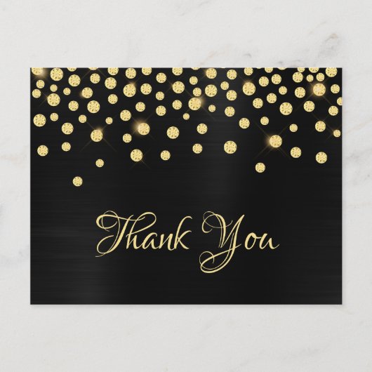 Gold Diamond Confetti Black Satin Gradient Foil Postkarte (Vorderseite)