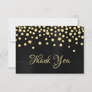 Gold Diamond Confetti Black Satin Ombre Foil Dankeskarte