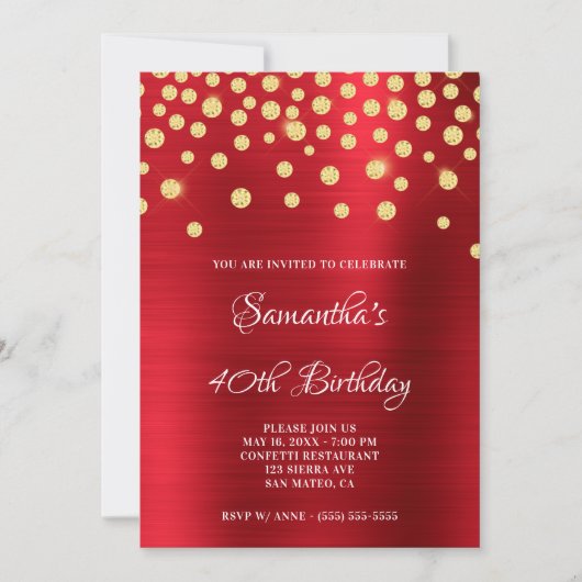 Gold Diamond Confetti Red Foil Satin Ombre Einladung (Vorderseite)