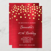 Gold Diamond Confetti Red Foil Satin Ombre Einladung (Vorne/Hinten)