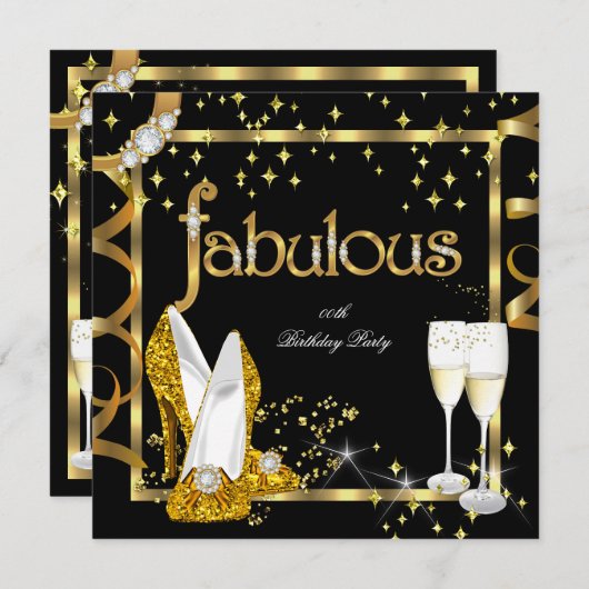 Gold Diamond Fabulous Glitzer High Heels Party Einladung (Vorne/Hinten)