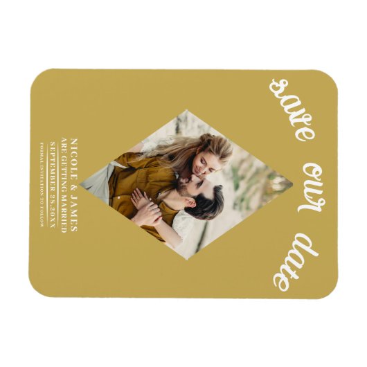Gold Diamond Foto Wedding Save the Date Magnet (Horizontal)