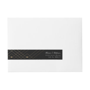 Gold Diamond Geometric Black Deko Gatsby Wedding Rundum-Adressaufkleber