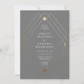 Gold Diamond Gray Geometric Deko Gatsby Wedding Einladung (Vorderseite)
