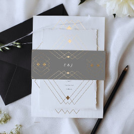 Gold Diamond Gray Geometric Deko Gatsby Wedding Einladungsbanderole