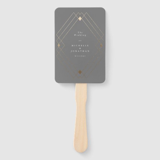 Gold Diamond Gray Geometric Deko Gatsby Wedding Fächer (Vorderseite)