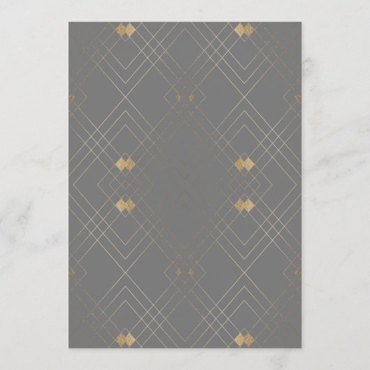 Gold Diamond Gray Geometric Deko Gatsby Wedding Menükarte (Rückseite)