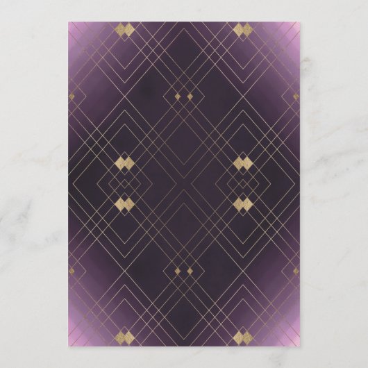 Gold Diamond Lila Geometric Deko Gatsby Wedding Menükarte (Rückseite)