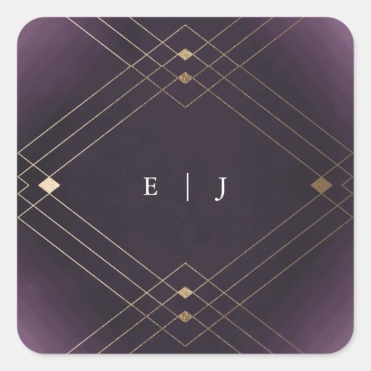 Gold Diamond Lila Geometric Deko Gatsby Wedding Quadratischer Aufkleber (Vorderseite)