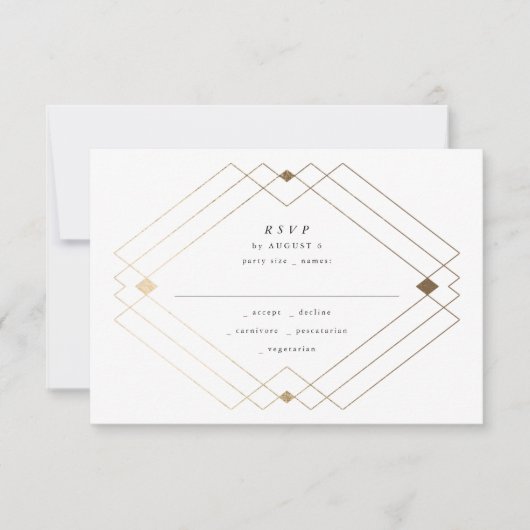 Gold Diamond Lila Geometric Deko Gatsby Wedding RSVP Karte (Vorderseite)