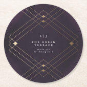 Gold Diamond Lila Geometric Deko Gatsby Wedding Runder Pappuntersetzer (Vorderseite)