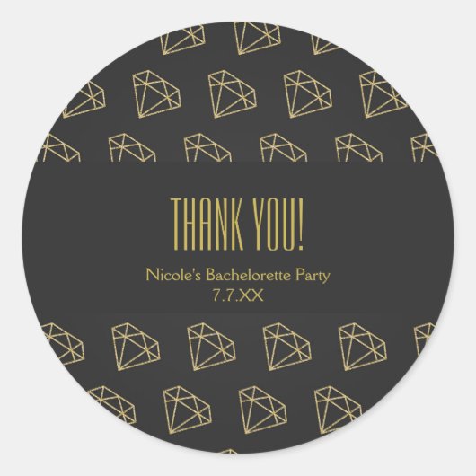 Gold Diamond Modern Design Bachelorette Bevorzugun Runder Aufkleber (Vorderseite)