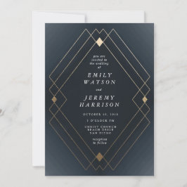 Gold Diamond Navy Geometric Deko Gatsby Wedding Einladung