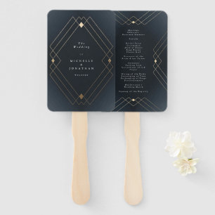 Gold Diamond Navy Geometric Deko Gatsby Wedding Fächer