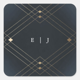 Gold Diamond Navy Geometric Deko Gatsby Wedding Quadratischer Aufkleber