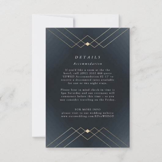 Gold Diamond Navy Geometric Deko Gatsby Wedding RSVP Karte (Vorderseite)