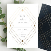 Gold Diamond Navy Geometric Deko Gatsby Wedding RSVP Karte