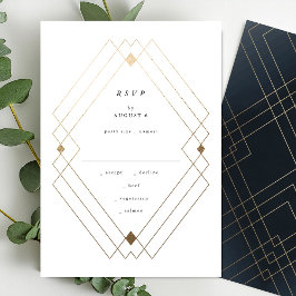 Gold Diamond Navy Geometric Deko Gatsby Wedding RSVP Karte