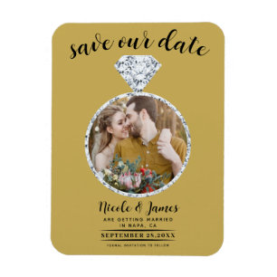 Gold Diamond Ring Bling Ring Foto Save the Date Magnet
