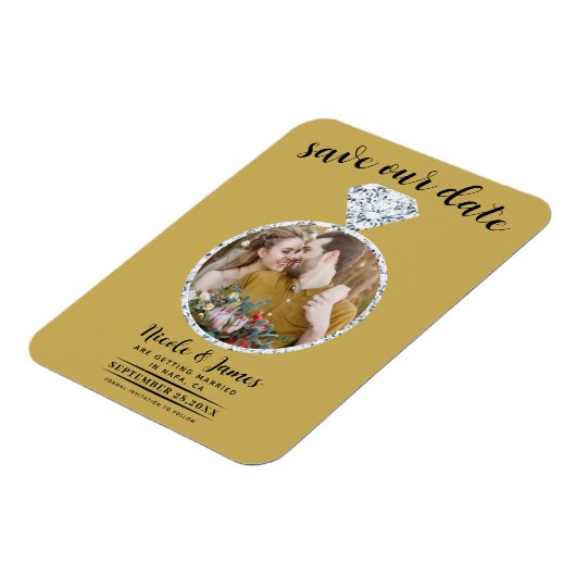Gold Diamond Ring Bling Ring Foto Save the Date Magnet (Linke Seite)