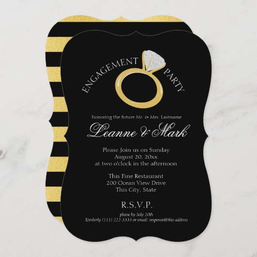 Gold Diamond Ring Engagement Party Einladung (Vorne/Hinten)