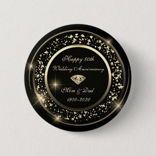 Gold Diamond Shiny Black 50. Hochzeitstag Button