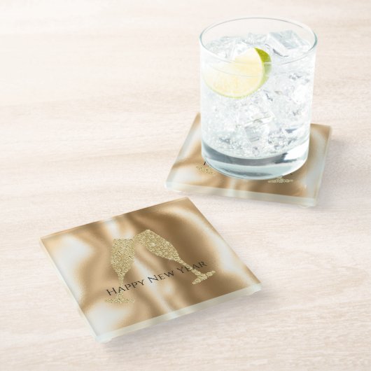 Gold Diamond Sparkle Champagne Glasses New Year's Glasuntersetzer (Schrägansicht)