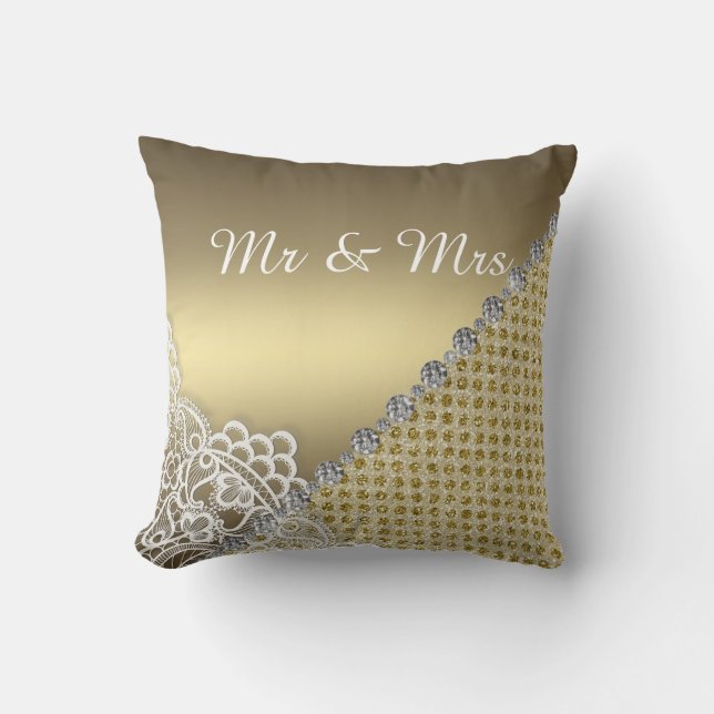 GOLD DIAMOND SPOT CUSHION WEDING KISSEN (Vorderseite)