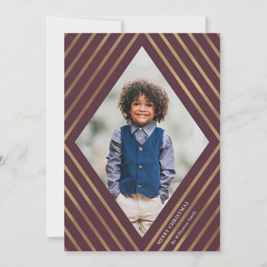 Gold Diamond Streifen Rahmen Foto Weihnachten (Vorderseite)