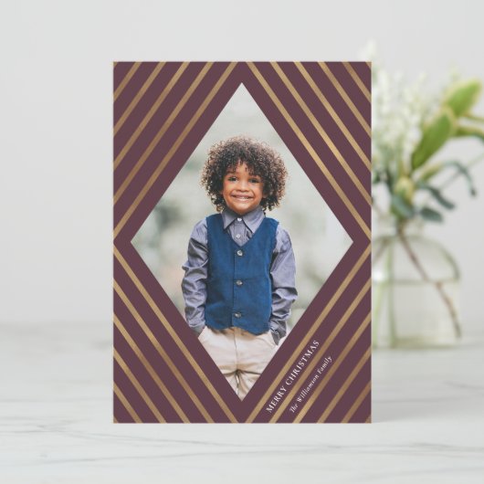 Gold Diamond Streifen Rahmen Foto Weihnachten (Stehend Vorderseite)