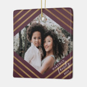 Gold Diamond Stripes Burgund 2 Foto Weihnachten Keramikornament (Links)