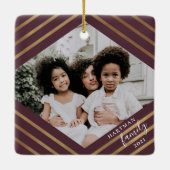 Gold Diamond Stripes Burgund 2 Foto Weihnachten Keramikornament (Rückseite)