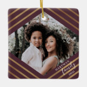 Gold Diamond Stripes Burgund 2 Foto Weihnachten Keramikornament (Vorderseite)