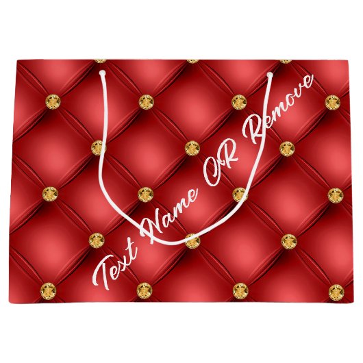 Gold Diamond Tufted Custom Text Red Gift Bag Große Geschenktüte (Vorderseite)
