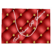 Gold Diamond Tufted Custom Text Red Gift Bag Große Geschenktüte (Rückseite)