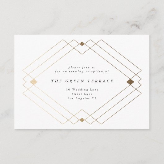 Gold Diamond White Geometric Deko Gatsby Wedding Begleitkarte (Vorderseite)