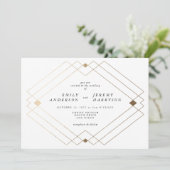 Gold Diamond White Geometric Deko Gatsby Wedding Einladung (Stehend Vorderseite)