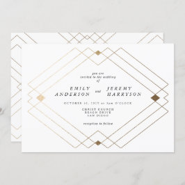 Gold Diamond White Geometric Deko Gatsby Wedding Einladung