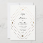 Gold Diamond White Geometric Deko Gatsby Wedding Einladung (Vorderseite)