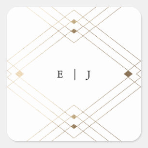 Gold Diamond White Geometric Deko Gatsby Wedding Quadratischer Aufkleber