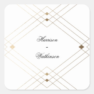 Gold Diamond White Geometric Deko Gatsby Wedding Quadratischer Aufkleber