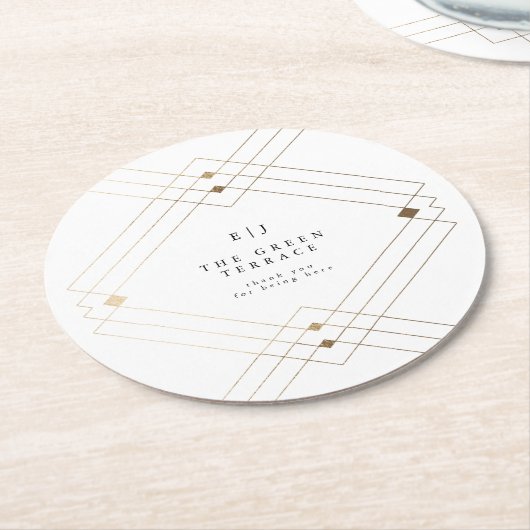 Gold Diamond White Geometric Deko Gatsby Wedding Runder Pappuntersetzer (Angewinkelt)