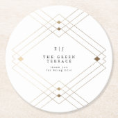 Gold Diamond White Geometric Deko Gatsby Wedding Runder Pappuntersetzer (Vorderseite)