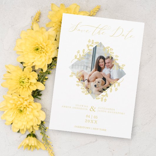 Gold Diamond Wildblume Elegantes Foto Chic Wedding Save The Date